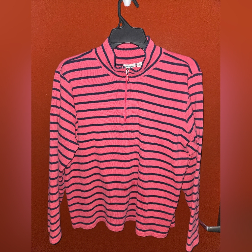 L. L. BEAN ¼ Zip Top Size XL Striped Long Sleeve Ribbed Pink Women’s (SEE DESC)
